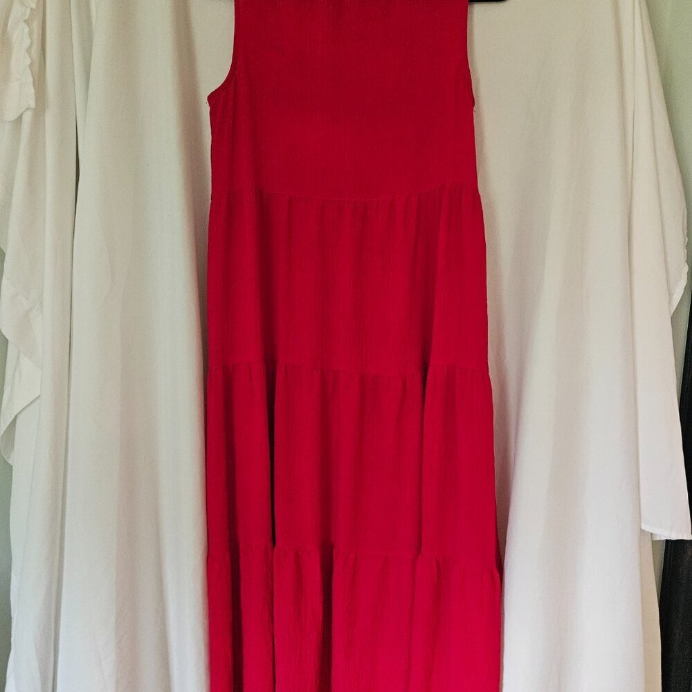 Max Studio Women's Red Dress Sleeveless Tiered Casual Summer Tassels‎ Boho Small - Picture 6 of 11